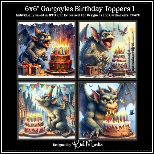 6x6 Gargoyles Birthday 1 - Illustrations for Cardmakers & Designers 