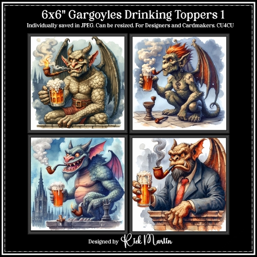 6x6 Gargoyles Drinking 1 - Illustrations for Cardmakers & Designers 