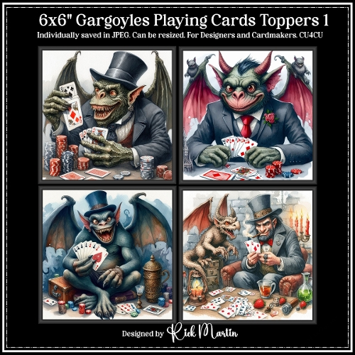 6x6 Gargoyles Playing Cards 1 - Illustrations for Cardmakers & Designers 
