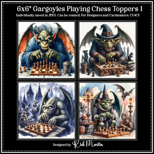 6x6 Gargoyles Playing Chess 1 - Illustrations for Cardmakers & Designers 
