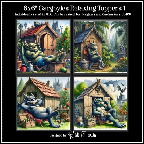 6x6 Gargoyles Relaxing 1 - Illustrations for Cardmakers & Designers 