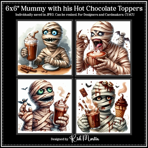 6x6 Mummy with his Hot Chocolate 1 - Illustrations for Cardmakers & Designers 