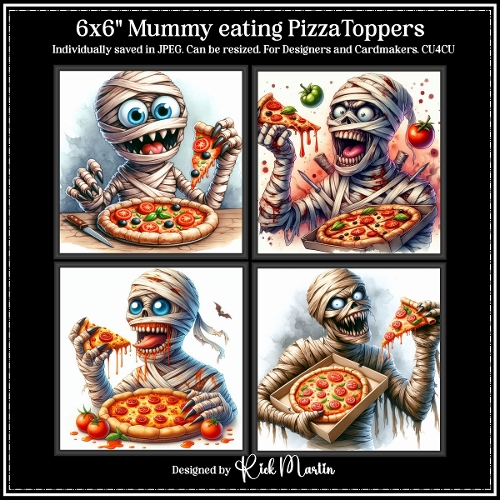6x6 Mummy eating Pizza 1 - Illustrations for Cardmakers & Designers 