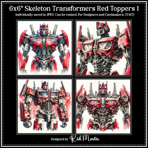 6x6 Skeleton Transformers Red 1 - Illustrations for Cardmakers & Designers 