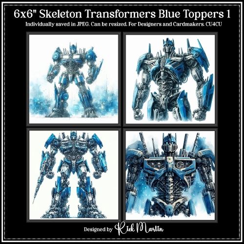 6x6 Skeleton Transformers Blue 1 - Illustrations for Cardmakers & Designers 