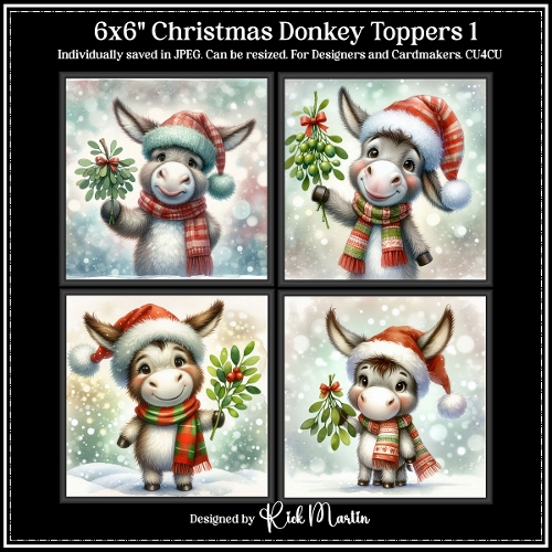 6x6 Christmas Donkeys 1 - Illustrations for Cardmakers and Designers 