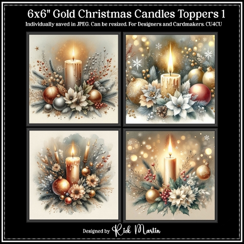 6x6 Gold Christmas Candles 1 - Illustrations for Cardmakers and Designers 