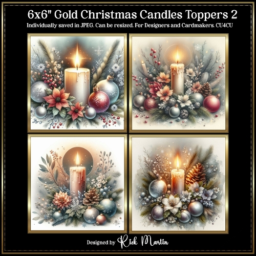 6x6 Gold Christmas Candles 2 - Illustrations for Cardmakers and Designers 