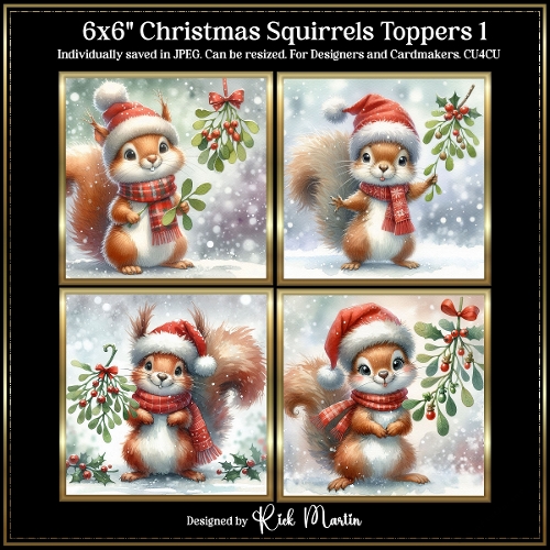 6x6 Christmas Squirrels 1 - Illustrations for Cardmakers and Designers 