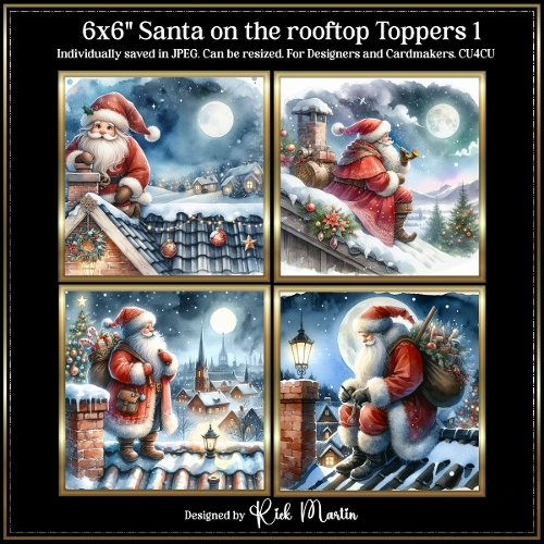 6x6 Santa on the rooftop 1 - Illustrations for Cardmakers and Designers 