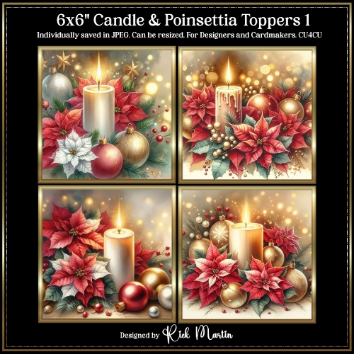 6x6 Candle & Poinsettia 1 - Illustrations for Cardmakers and Designers 