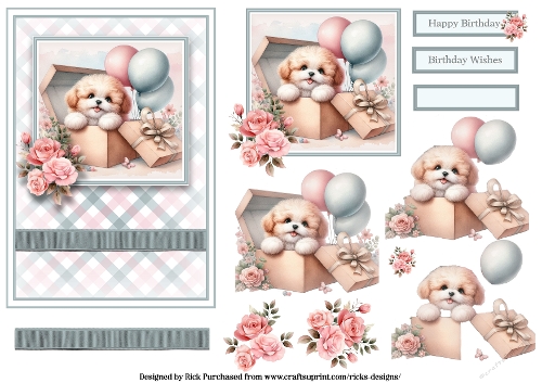 5x7 Gift Boxed Puppy 1 Card Front & Decoupage 