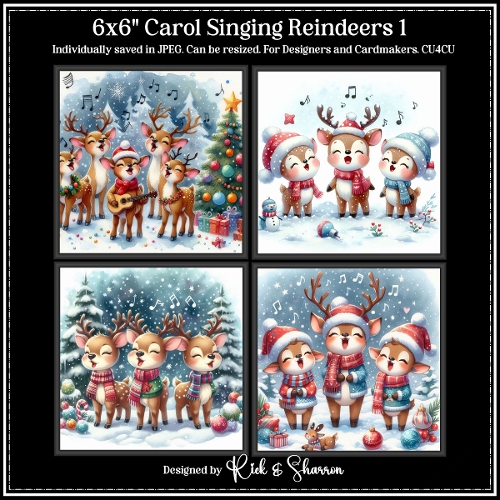 6x6 Carol Singing Reindeers 1-4 - JPEG  