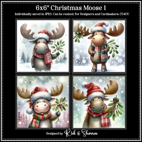6x6 Christmas Moose 1-4 - JPEG  