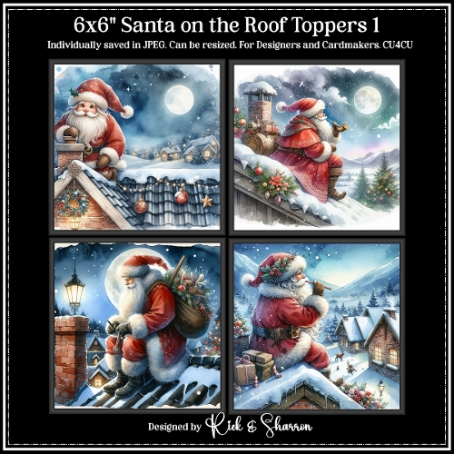 6x6 Santa on the roof Illustrations 1-4 - JPEG  