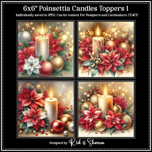 6x6 Poinsettia Candles 1 Illustrations 1-4 - JPEG  