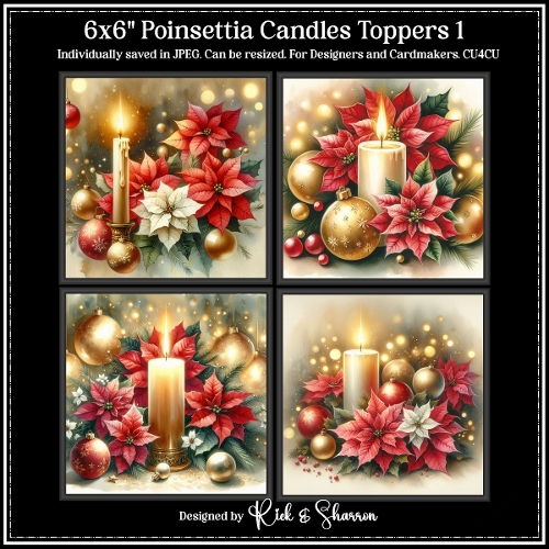 6x6 Poinsettia Candles 2 Illustrations 5-8 - JPEG  