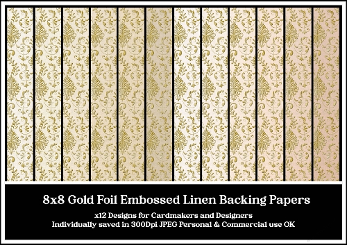 8x8 Gold Foil Embossed Damask Papers 1-12 JPEG
