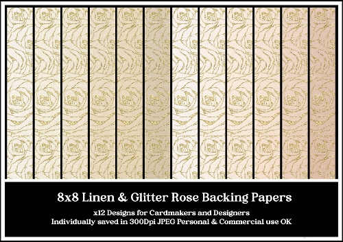 8x8 Linen & Glitter Gold Rose Papers 1-12 JPEG