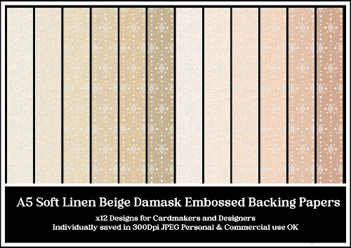 A5 Soft Linen Beige Damask Papers 1-12