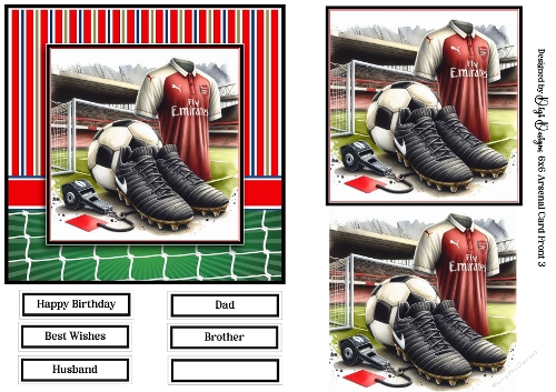 6x6 Arsenal Football 3 Card Front with Toppers and Sentiments 