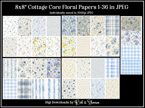 8x8 Cottage Core Floral Papers X36 JPEG
