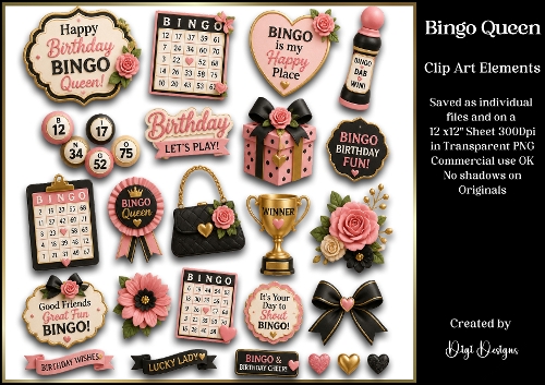 Bingo Queen Clipart - Individually saved in PNG 