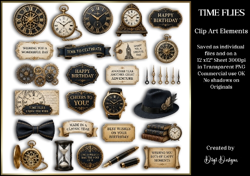TIME FLIES Clipart - Individually saved in PNG 