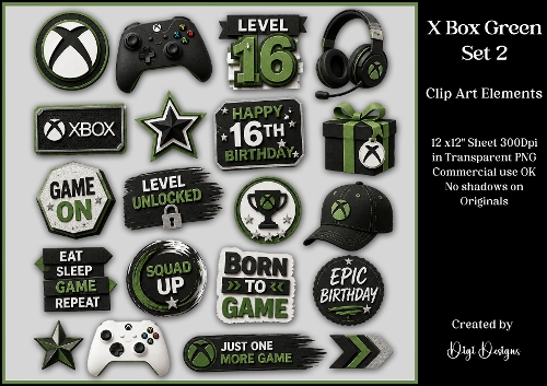 GREEN XBOX 2 Clipart - Individually saved in PNG 