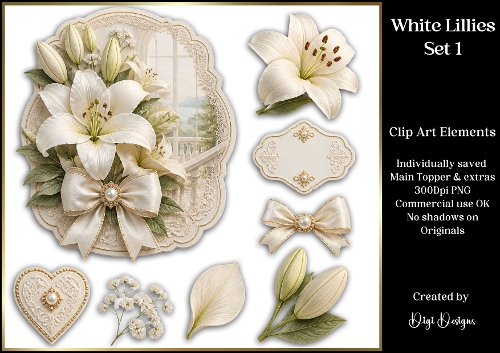 Large Floral Topper - White Lillies 1 