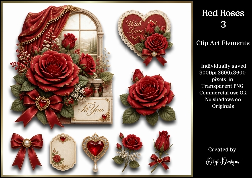 Red Roses 3 Large Clipart Collection
