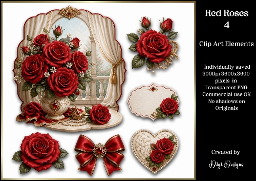 Red Roses 4 Large Clipart Collection