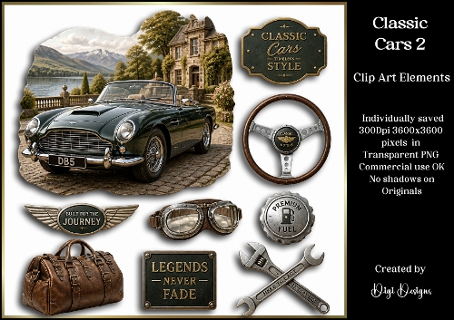 Classic Cars 2 Large Clipart Collection