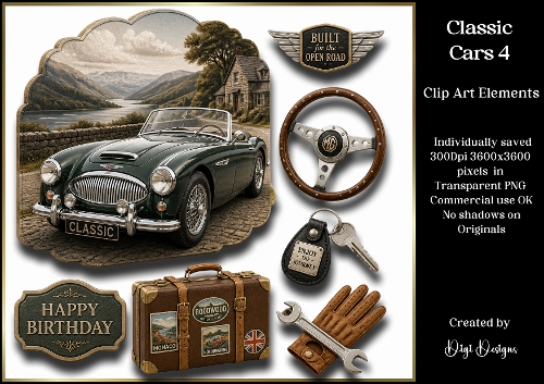 Classic Cars 4 Large Clipart Collection