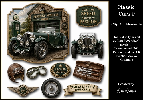 Classic Cars 9 Large Clipart Collection