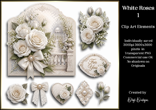 White Roses 1 Large Clipart Collection in PNG