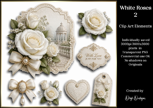 White Roses 2 Large Clipart Collection in PNG