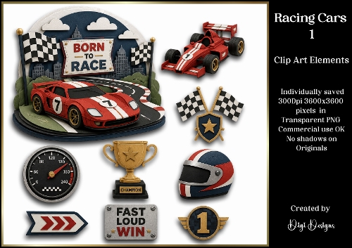 Racing Cars 1 Large Clipart Collection in PNG