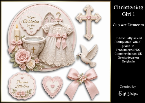 Christening Girl 1 Large Clipart Collection 