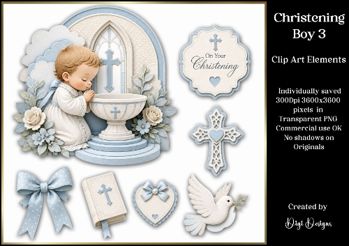 Christening Boy 3 Large Clipart Collection 