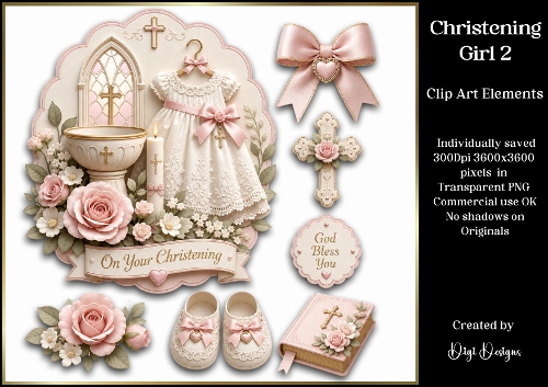 Christening Girl 2 Large Clipart Collection 