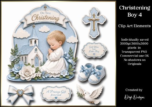Christening Boy 4 Large Clipart Collection 