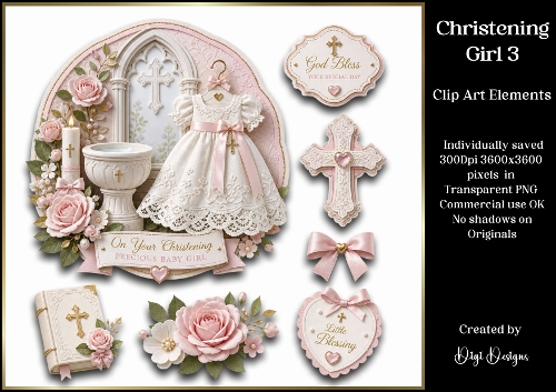 Christening Girl 3 Large Clipart Collection 