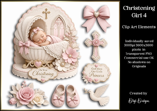 Christening Girl 4 Large Clipart Collection 
