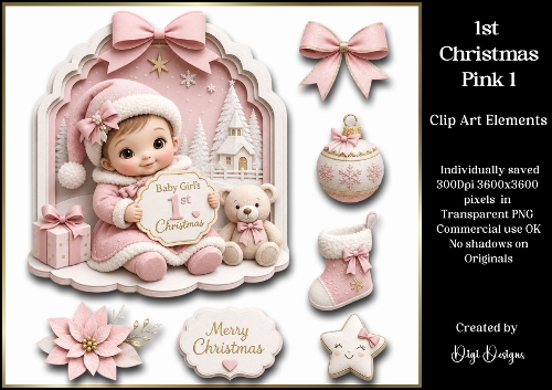 Babys 1st Christmas (Pink) 1 Clipart Collection 