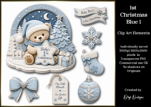 Babys 1st Christmas (Blue) 1 Clipart Collection 