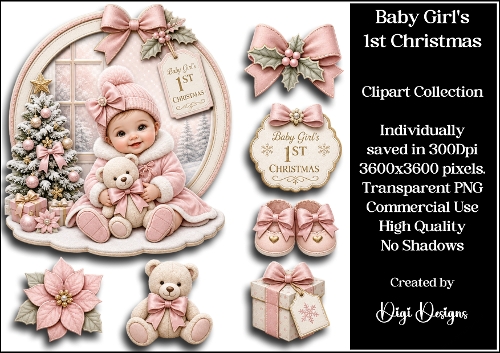 Baby Girls 1st Christmas Clipart Collection 
