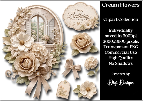Cream Flowers Clipart Collection 