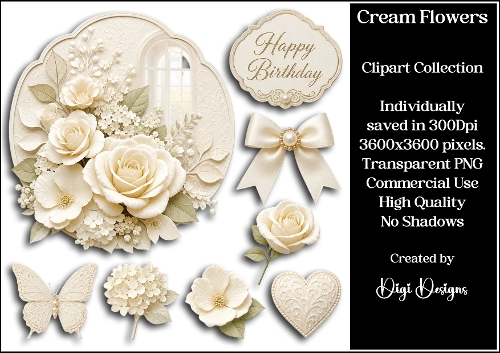 Cream Flowers Clipart Collection 