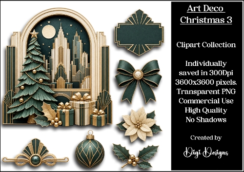 Art Deco Christmas 3 Clipart Collection 